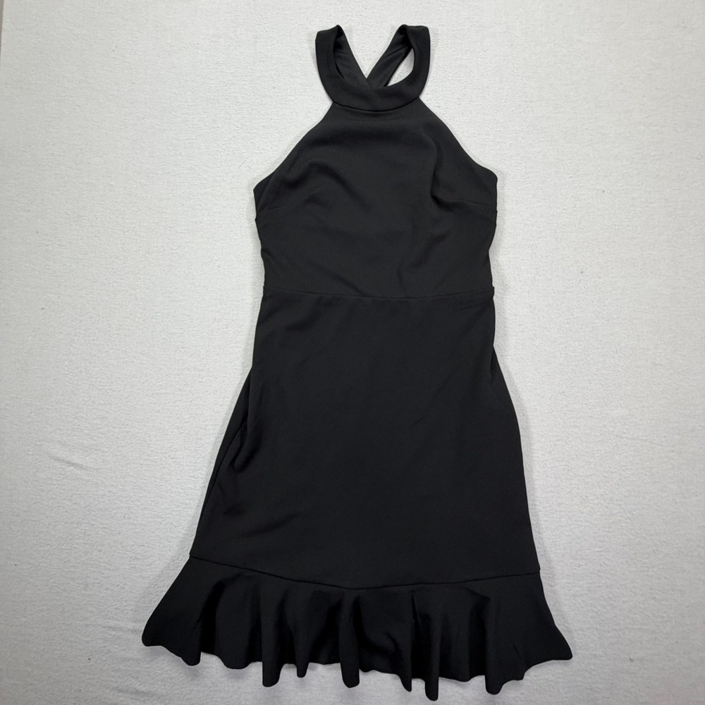 Versona Halter Dress Womens XS NWT Black Ruffle Hem Cross Back Cocktail LBD